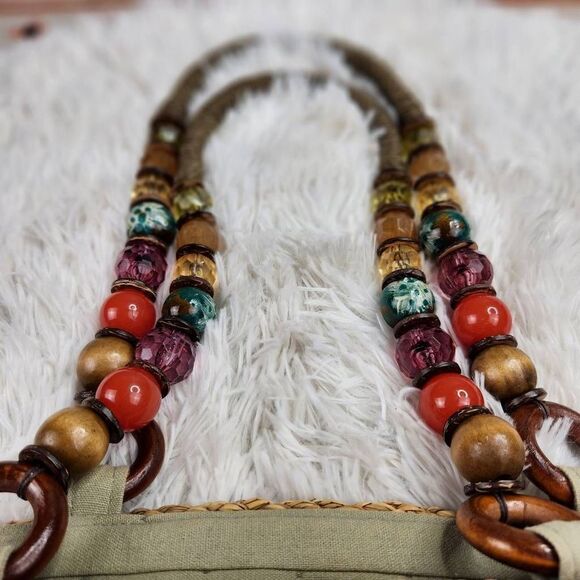 Blue Miami Straw Bag Beaded Handle Boho - Picture 4 of 10